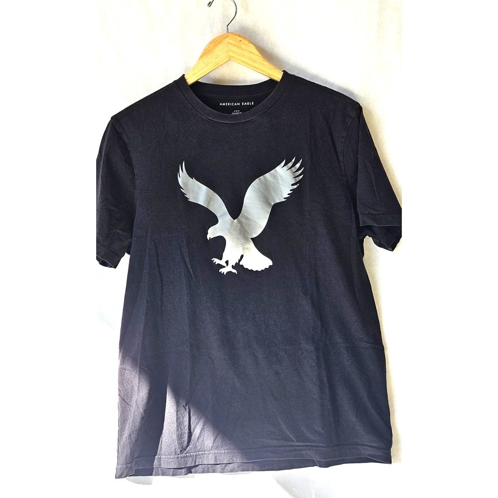American Eagle Mens Black Graphic Crew Neck Super Soft Short Sleeve T-Shirt Sz L